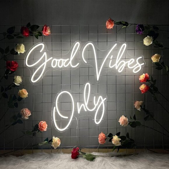 Neon Sign White Large Good Vibes for Wall Decor, Room, Party, Bar 56×13 inch - Picture 3 of 8